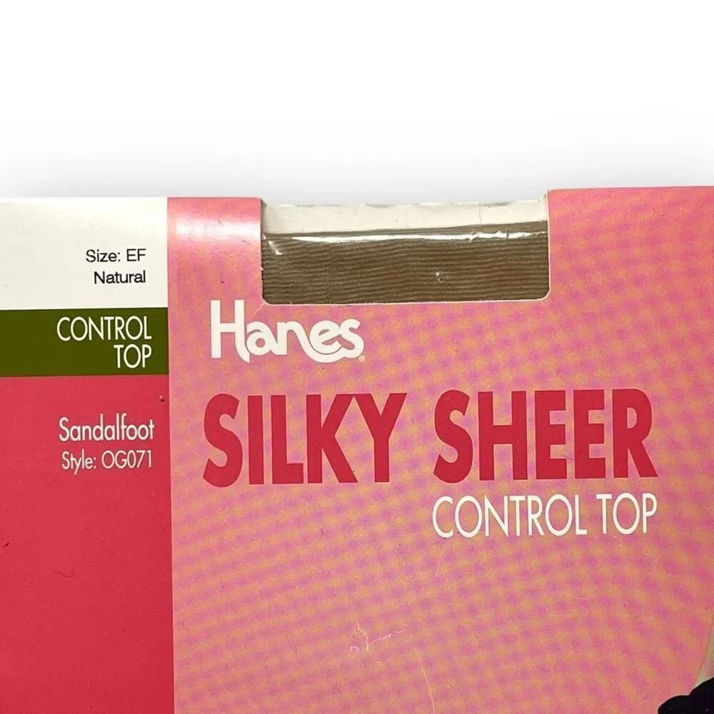 Hanes Silky Sheer Control Top Tights Nylon Style OG071 Sandalfoot Sz EF Natural